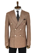 Çizgili Kruvaze Bej Erkek Ceket - Wessi thumbnail 1