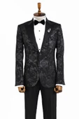 Çiçek Desenli Sivri Yaka Siyah Erkek Smokin Ceket - Wessi thumbnail 4