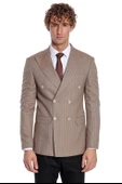Çizgili Kruvaze Açık Kahverengi Erkek Ceket - Wessi thumbnail 6