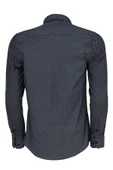 Lacivert Mini Kare Desenli Slim Fit Gömlek - Wessi thumbnail 4