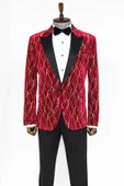 Desenli Koyu Kırmızı Erkek Smokin Ceket - Wessi thumbnail 5