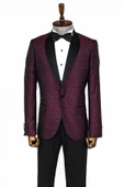 Beşgen Desenli Şal Yaka Bordo Erkek Smokin Ceket - Wessi thumbnail 6