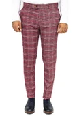 Ekose Desenli Slim Fit Bordo Erkek Pantolon - Wessi thumbnail 1