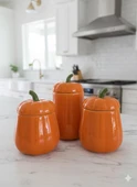 3'LÜ KAPAKLI BAL KABAK KAVANOZ SETİ ORANGE PUMPKIN SERİSİ SERAMİK 500, 750 ve 1000 ML thumbnail 3