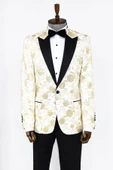 Beyaz Simli Floral Desenli Smokin Ceketi - Wessi thumbnail 10