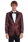 Floral Desenli Slim Fit Bordo Erkek Smokin Ceket - Wessi thumbnail 8