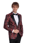 Floral Desenli Slim Fit Bordo Erkek Smokin Ceket - Wessi thumbnail 7