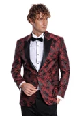 Floral Desenli Slim Fit Bordo Erkek Smokin Ceket - Wessi thumbnail 6