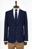 Kare Desen Yün Lacivert Erkek Ceket - Wessi thumbnail 10