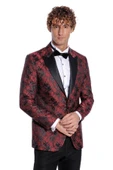 Floral Desenli Slim Fit Bordo Erkek Smokin Ceket - Wessi thumbnail 3