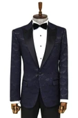 Desenli Simli Lacivert Erkek Smokin Ceket - Wessi thumbnail 1