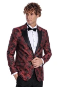 Floral Desenli Slim Fit Bordo Erkek Smokin Ceket - Wessi thumbnail 1