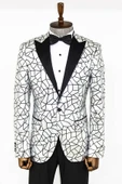 Siyah Parçalı Desenli Gri Erkek Smokin Ceket - Wessi thumbnail 4