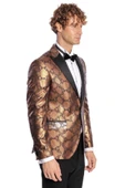 Desenli Slim Fit Kahverengi Erkek Smokin Ceket - Wessi thumbnail 9