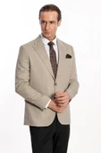 Desenli Slim Fit Krem Erkek Ceket - Wessi thumbnail 5