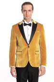 Kadife Slim Fit Sarı Erkek Smokin Ceket - Wessi thumbnail 7