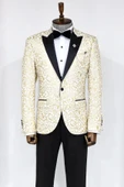 Gold Desenli Simli Beyaz Erkek Smokin Ceket - Wessi thumbnail 6