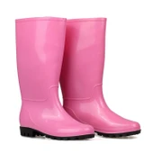 Kadın Pembe Uzun Yağmur Çizmesi, Su Geçirmez PVC, Kaymaz Taban, Günlük Outdoor Kullanım thumbnail 1