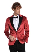 Simli Slim Fit Kadife Kırmızı Erkek Smokin Ceket - Wessi thumbnail 6