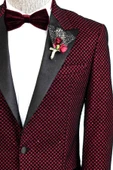 Siyah Desenli Simli Bordo Erkek Smokin Ceket - Wessi thumbnail 2