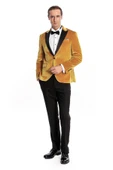 Kadife Slim Fit Sarı Erkek Smokin Ceket - Wessi thumbnail 5