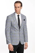 Ekose Desenli Slim Fit Siyah Mavi Erkek Ceket - Wessi thumbnail 5