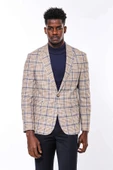 Ekose Desenli Slim Fit Kahverengi Mavi Erkek Ceket - Wessi thumbnail 3