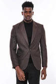 Slim Fit Desenli Kahverengi Erkek Ceket - Wessi thumbnail 7