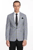 Ekose Desenli Slim Fit Siyah Mavi Erkek Ceket - Wessi thumbnail 8