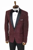 Nokta Desenli Slim Fit Bordo Erkek Smokin Ceket - Wessi thumbnail 6