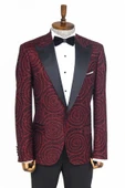 Hipnoz Desen Sivri Yaka Slim Fit Bordo Erkek Smokin Ceket - Wessi thumbnail 4