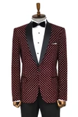 Nokta Desenli Slim Fit Bordo Erkek Smokin Ceket - Wessi thumbnail 1