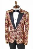 Gold Gül Desenli Slim Fit Bordo Erkek Smokin Ceket - Wessi thumbnail 7