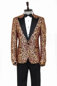 Kök Desenli Sivri Yaka Bordo Erkek Smokin Ceket - Wessi thumbnail 3