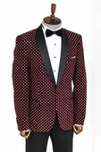 Nokta Desenli Slim Fit Bordo Erkek Smokin Ceket - Wessi thumbnail 5