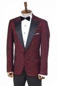 Hipnoz Desen Sivri Yaka Slim Fit Bordo Erkek Smokin Ceket - Wessi thumbnail 6