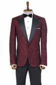 Hipnoz Desen Sivri Yaka Slim Fit Bordo Erkek Smokin Ceket - Wessi thumbnail 5