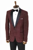Nokta Desenli Slim Fit Bordo Erkek Smokin Ceket - Wessi thumbnail 4
