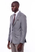 Ekose Çizgili Slim Fit Gri Erkek Ceket - Wessi thumbnail 7