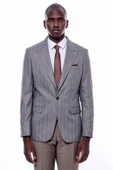 Ekose Çizgili Slim Fit Gri Erkek Ceket - Wessi thumbnail 6