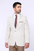 Çizgili Sivri Yaka Bej Spor Ceket - Wessi thumbnail 6