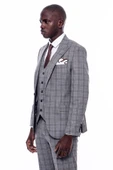 Ekose Desen Slim Fit Gri Erkek Takım Elbise - Wessi thumbnail 9