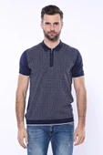 Polo Yaka Lacivert Desenli Fermuarlı Örme T-shirt | Wessi thumbnail 5