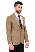 Kendinden Desenli Slim Fit Yün Taba Erkek Ceket - Wessi thumbnail 4