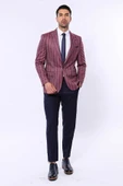 Çizgili Sivri Yaka Tek Düğme Bordo Erkek Ceket - Wessi thumbnail 6