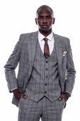 Ekose Desen Slim Fit Gri Erkek Takım Elbise - Wessi thumbnail 4