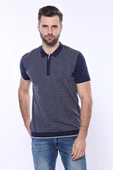 Polo Yaka Lacivert Desenli Fermuarlı Örme T-shirt | Wessi thumbnail 2