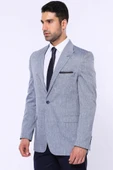 Slim-Fit Sivri Yaka Mavi Ceket - Wessi thumbnail 4