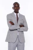 Çizgili Ceket Pantolon Düz Gri Erkek Takım Elbise - Wessi thumbnail 1