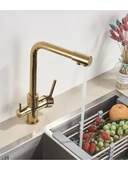 Gold Lüx 3 Yollu Arıtma Çıkışlı Aç Kapa Mutfak Eviye Musluk Bataryası thumbnail 1